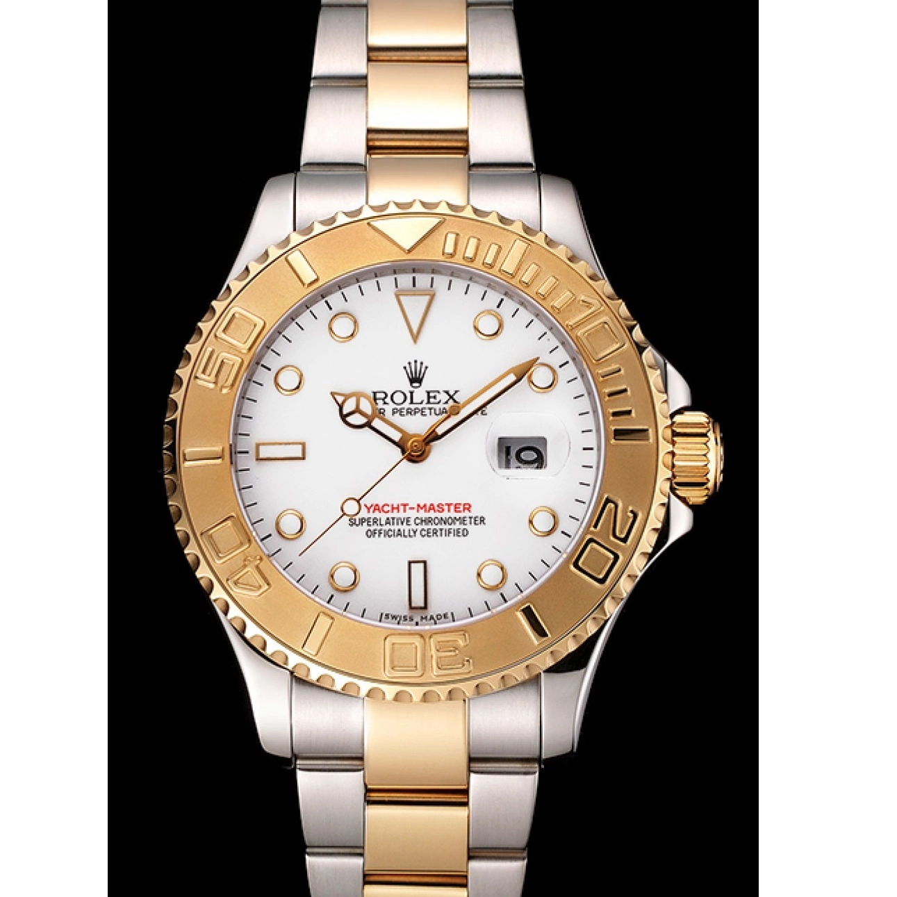 AAA Replica Watches Dial Tone Rolex White Two Bracelet Steel Yacht-Master Stainless Case Gold Bezel 0726
